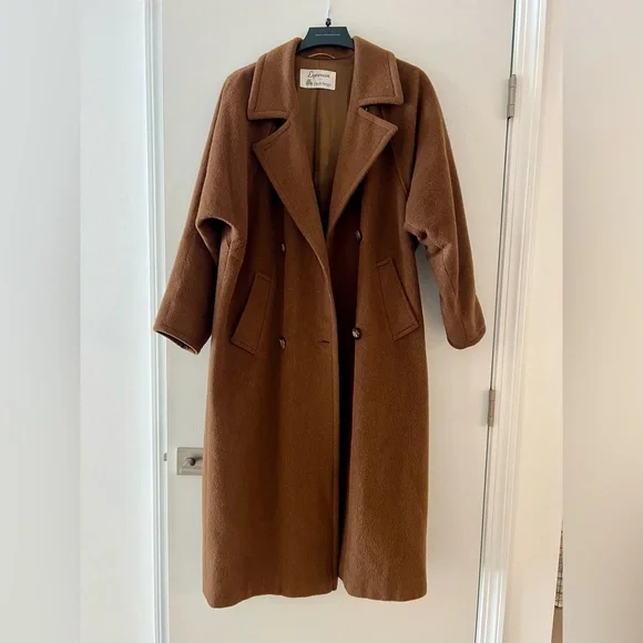 Vintage Alpaca / Wool / Mohair Blend Double-Breasted Coat in Tobacco Brown - Picture 4 of 13